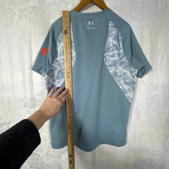 Under Armour T Shirt Large Blue Heat Gear Short Sleeve Raglan Combine Training - Picture 13 of 13